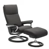 Stressless Sessel>Aura Signature Sessel mit Hocker M Leder Paloma Rock Grau Chrom