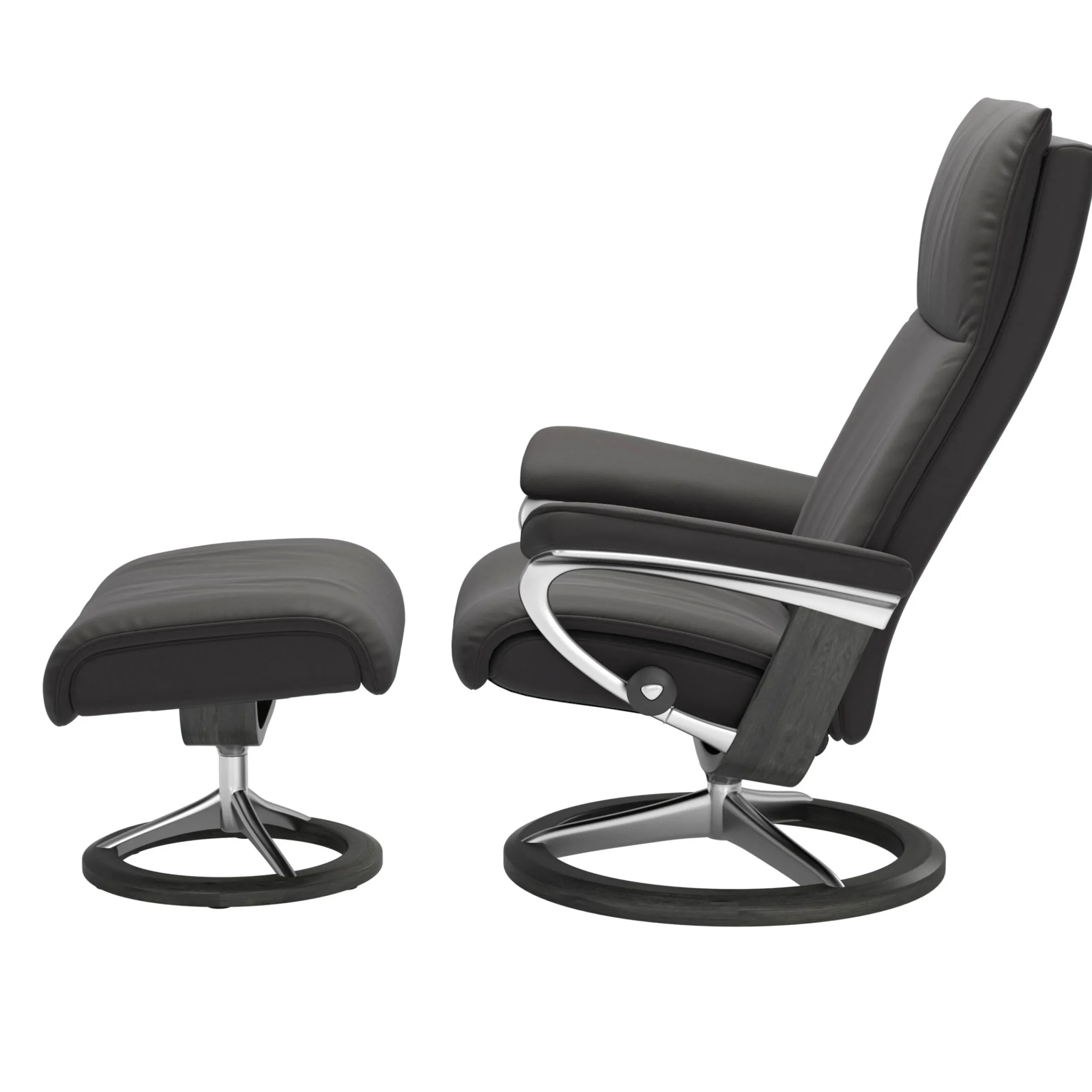 Stressless Sessel>Aura Signature Sessel mit Hocker M Leder Paloma Rock Grau Chrom