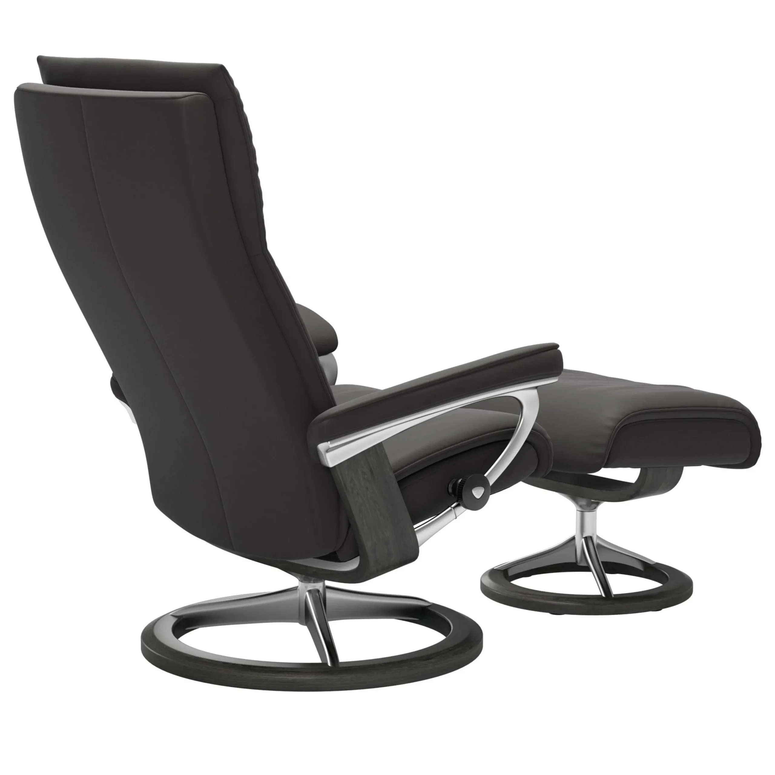 Stressless Sessel>Aura Signature Sessel mit Hocker M Leder Paloma Rock Grau Chrom