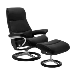 Stressless Sessel>View Signature Sessel mit Hocker M Leder Paloma Black Schwarz Chrom