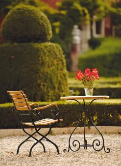 Weishäupl Gartentische>Tisch Schmiedeeisen Classic Ø65 cm Teak massiv